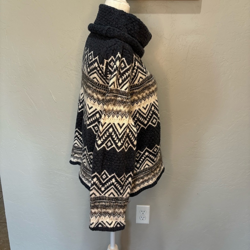 Cozy Fair Isle Cowl Neck Sweater Black Cream Geometric Knit Size L - Picture 7 of 11